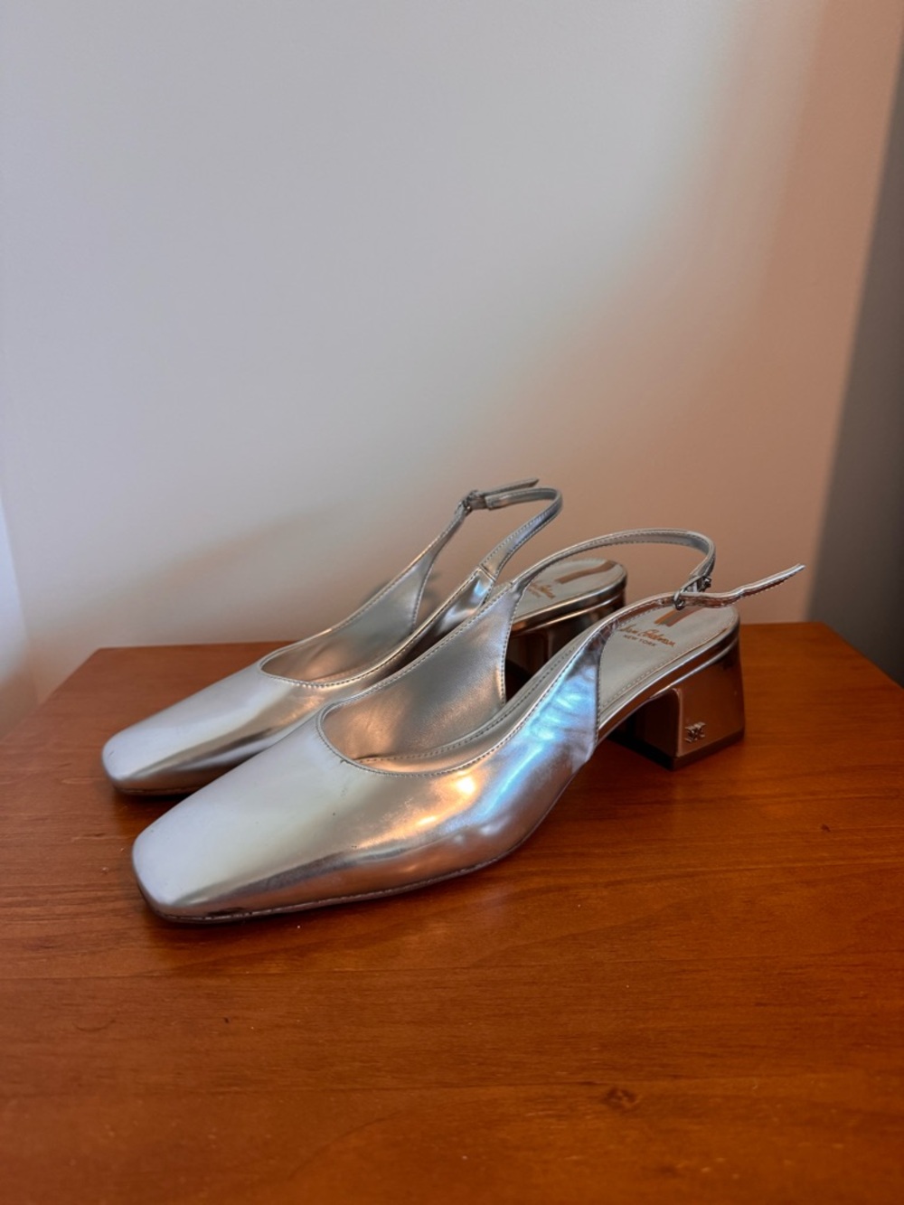 Sam Edelman Silver Metallic Slingback Block Heels